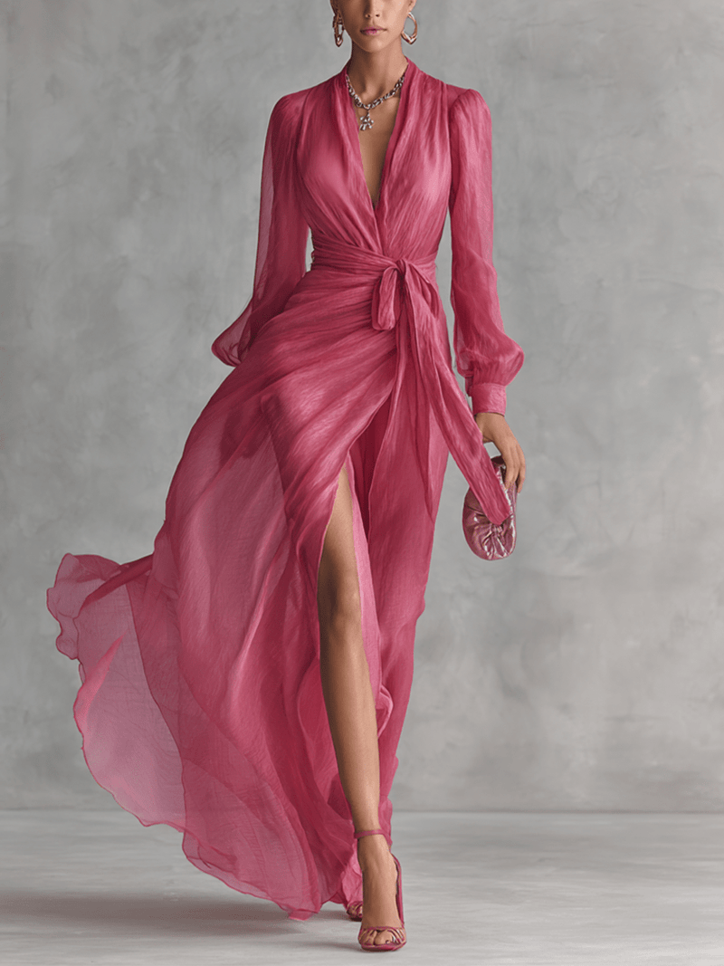 Juliette | Elegant Chiffon V-Neck Waistband Long Dress