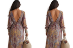 Robe vintage à imprimé cachemire avec décolleté en V et taille à nouer