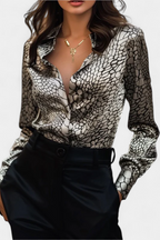 Claire™ | Oversized Snake Print Button-Detail Blouse