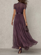 Valentine | Keyhole Neckline Chiffon Lace Trim Maxi Dress