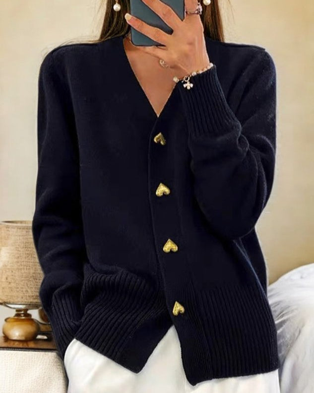 ADELE | Elegant Heart Button Cardigan