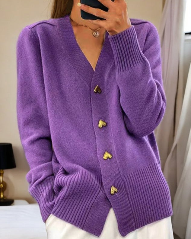 ADELE | Elegant Heart Button Cardigan