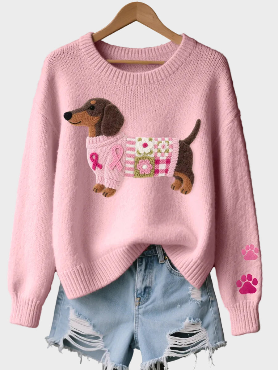 Naoni - Pull tricoté à motif teckel en feutre de laine