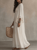 Clémence | Lace V-Neck Batwing Sleeve Chiffon Maxi Dress
