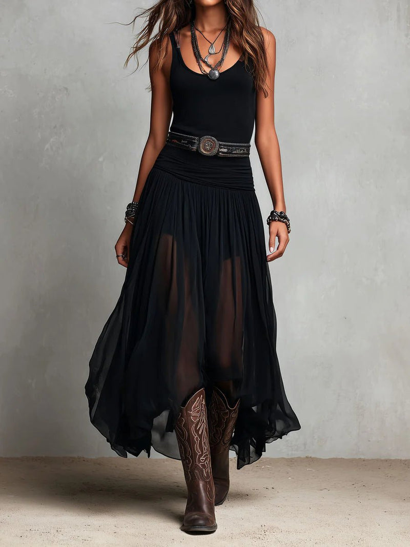 Jolie | Sleeveless Tank Top with Tulle Skirt Maxi Dress (Includes Belt)